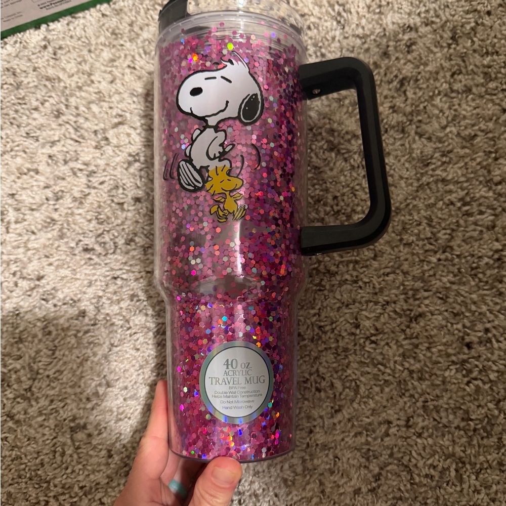Peanuts Pink Glitter Travel Mug